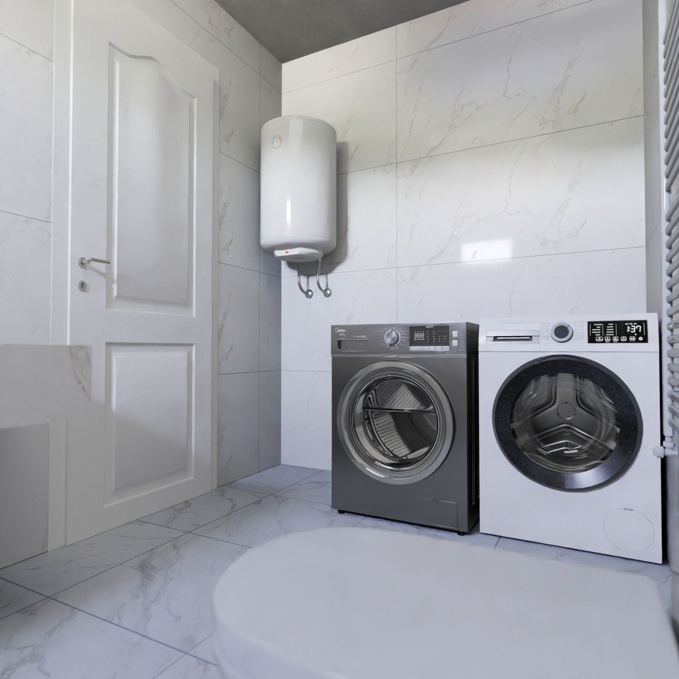 Clean residential bathroom with plumbing fixtures